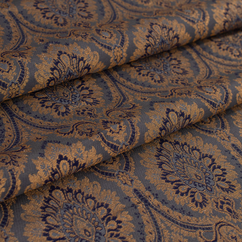 Stof-brokaat-110cm-indisch-blauw-grijs-en-goud