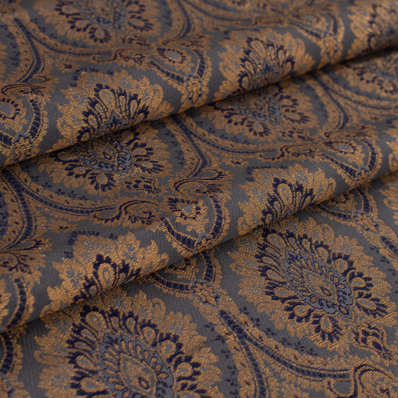 Tissu-brocard-110cm-indien-bleu-gris-et-or