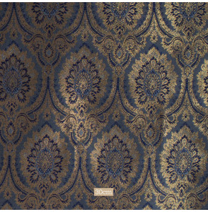 Stof-brokaat-110cm-indisch-blauw-grijs-en-goud