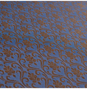 Stof-brokaatstijl-blauw-klein-patroon-goud