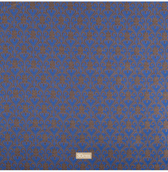 Stof-brokaatstijl-blauw-klein-patroon-goud