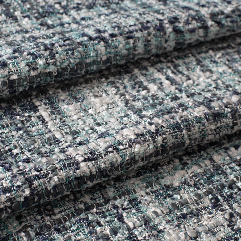 Tissu-tweed-viscose-Shalimar-turquoise-et-gris