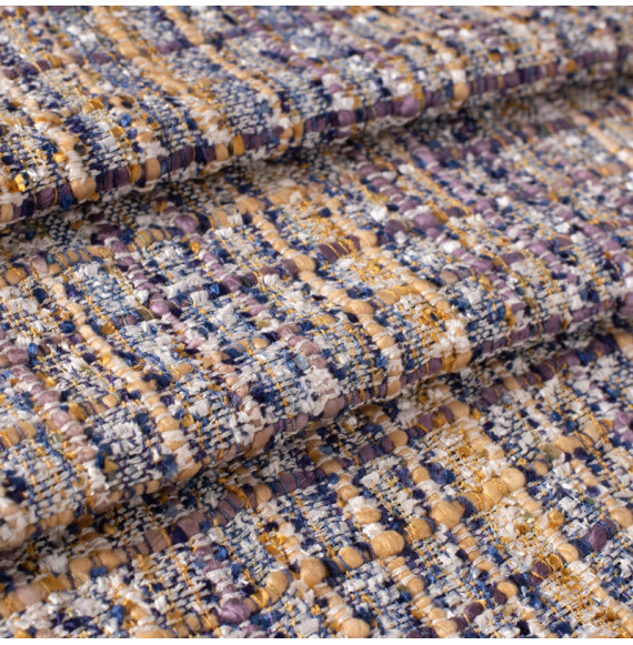 Tissu-tweed-viscose-Shalimar-parme-bleu-et-ocre