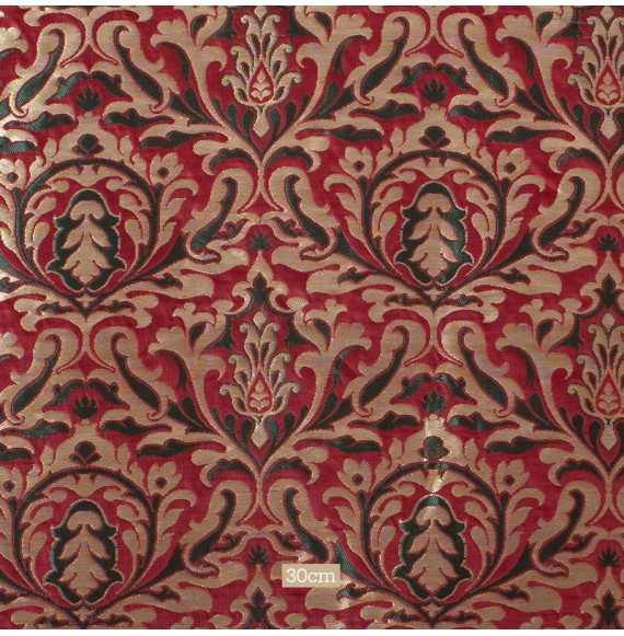 Tissu-brocard-90cm-vert-rouge-et-or-arabesque