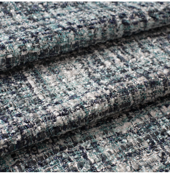 Tissu-tweed-viscose-Shalimar-turquoise-et-gris