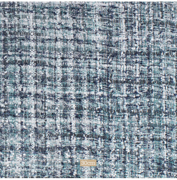 Tissu-tweed-viscose-Shalimar-turquoise-et-gris