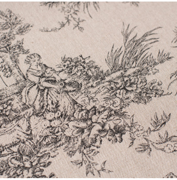 Tissu-look-lin-toile-de-Jouy-noir