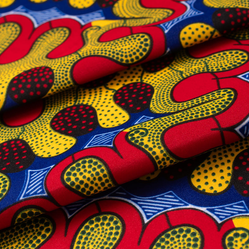 Tissu-esprit-wax-éthnique-bleu-rouge-et-jaune