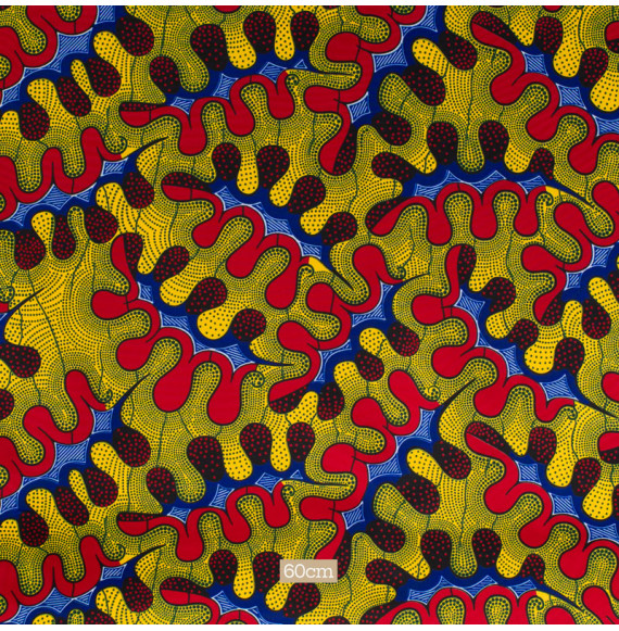 Tissu-esprit-wax-éthnique-bleu-rouge-et-jaune