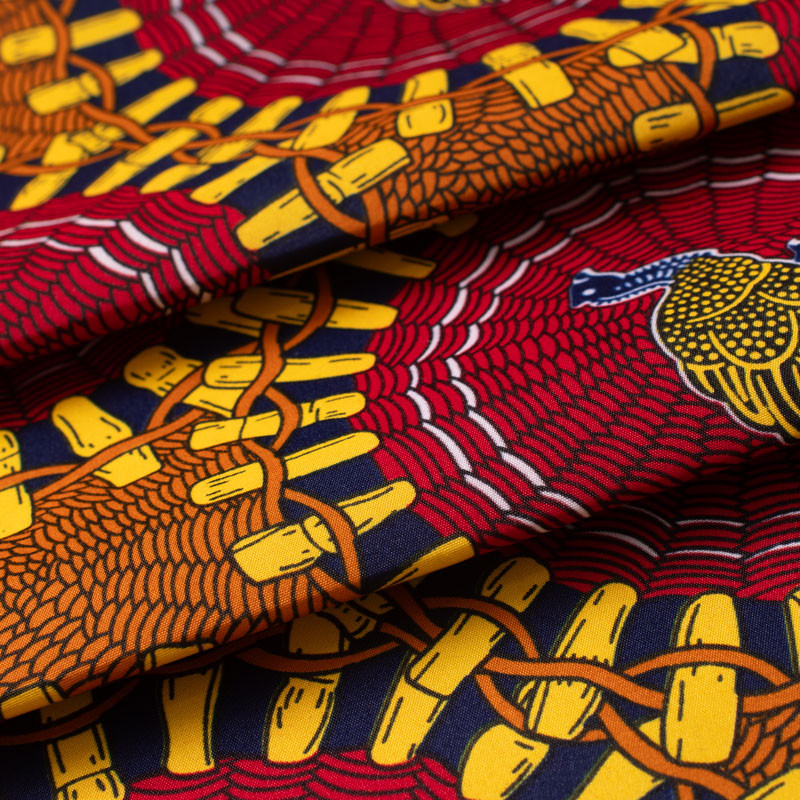 Tissu-esprit-wax-oiseaux-bleu-rouge-et-jaune
