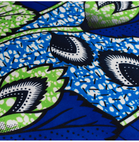 Tissu-esprit-wax-bleu-fleur-verte