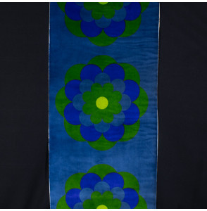 Fluwelen stof Vintage 40 cm met bloem blauw en groen