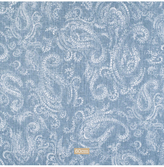 Tissu lin coton motif cachemire bleu