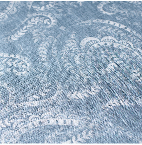 Tissu lin coton motif cachemire bleu