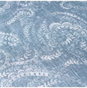 Tissu lin coton motif cachemire bleu