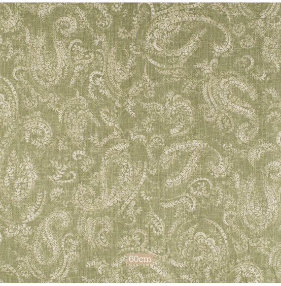 Tissu lin coton motif  cachemire vert