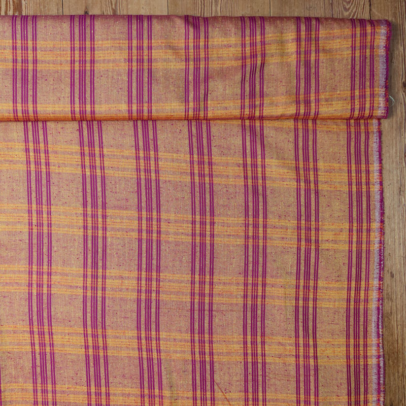 Coupon-tissu-2M90--écossais-changeant-mauve-et-jaune
