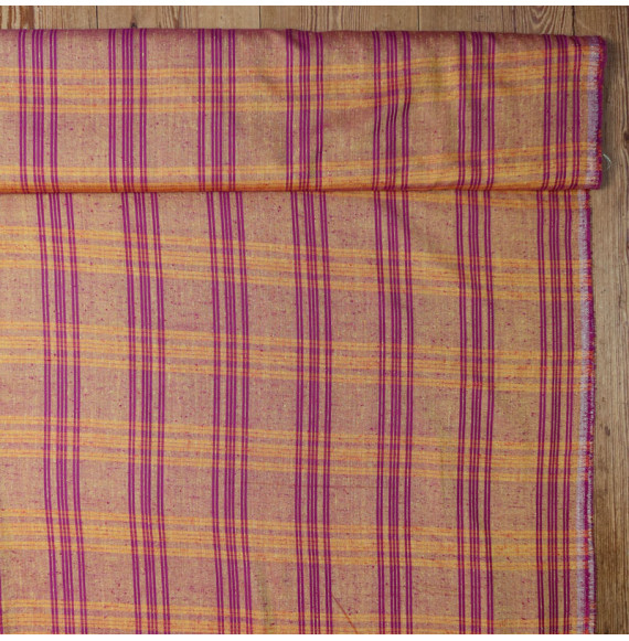 Coupon-tissu-3M--écossais-changeant-mauve-et-jaune