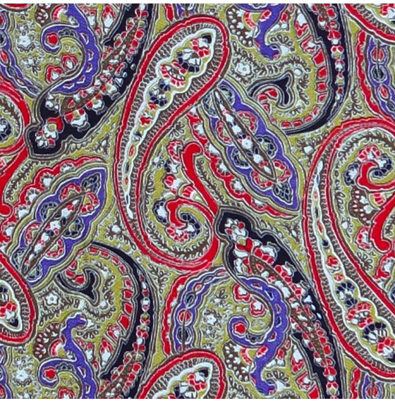Coupon-coton-3M--motifs-indiens-rouges-et-noirs-sur-fond-vert