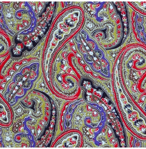 Coupon-coton-3M--motifs-indiens-rouges-et-noirs-sur-fond-vert