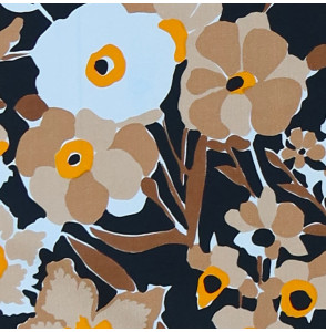 Coupon-twill-2M50--fleurs-brunes-et-blanches-sur-fond-noir