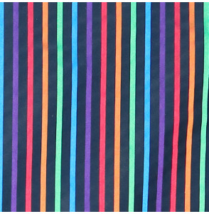 Coupon-soie-3M80--lignes-multicolores-sur-fond-noir