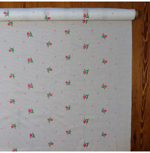 Coupon-geborduurd-katoen-(licht-vervaagde-rand)-1M90--roze-en-groene-bloemen
