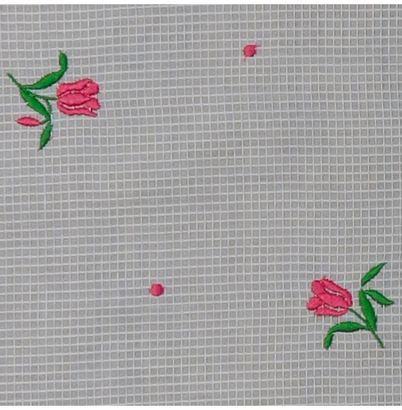 Coupon-geborduurd-katoen-(licht-vervaagde-rand)-1M90--roze-en-groene-bloemen