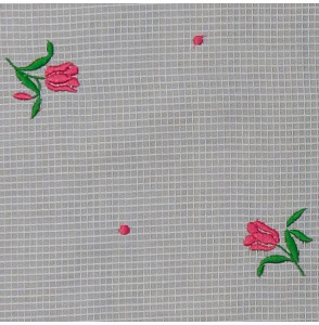 Coupon-geborduurd-katoen-(licht-vervaagde-rand)-1M90--roze-en-groene-bloemen