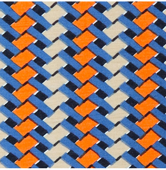 Coupon-laine-extensible-2M80-haut-de-gamme-motif-bandes-tissées-bleues-et-oranges
