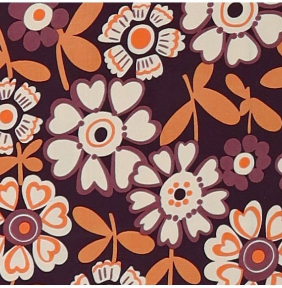 Coupon-soie-4M50-haut-de-gamme-floral-beige-et-orange-sur-fond-brun