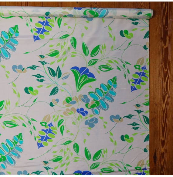 Coupon-soie-Bianchini-Ferrier-4M90-haut-de-gamme-fleuri-vert-et-bleu