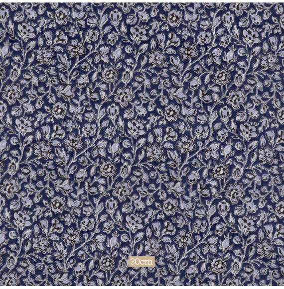 Beige katoenen stof met bloemen blauw