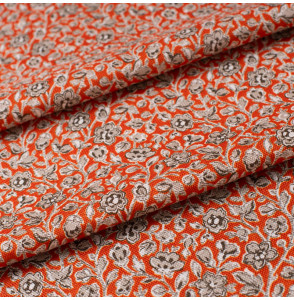 Tissu-coton-fleuri-orange