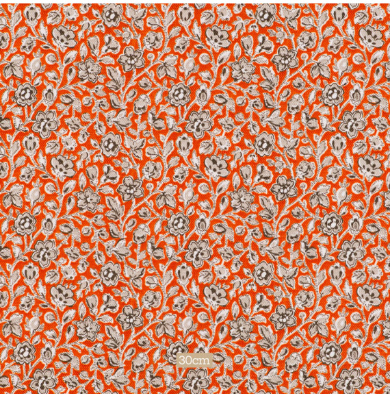 Tissu coton fleuri orange