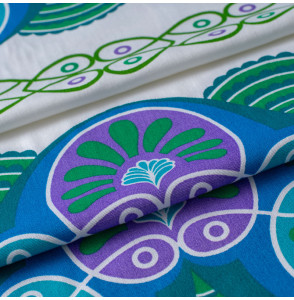 Tissu-d'ameublement-vintage-motifs-géométriques-bleus