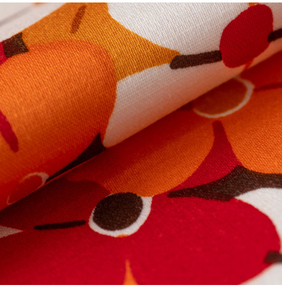 Tissu-d'ameublement-vintage-fleurs-oranges-et-brunes-sur-fond-brun