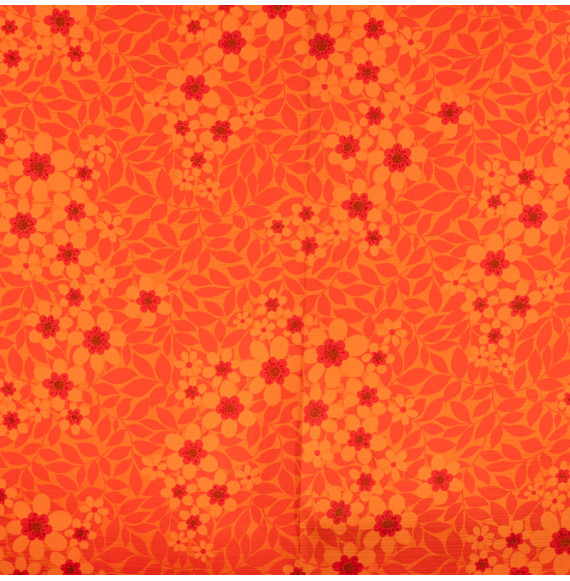 Tissu-d'ameublement-vintage-années-70-fleurs-oranges-sur-fond-orange