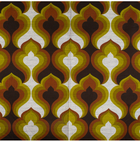 Vintage-meubelstof-bruine-en-groene-motieven-op-een-grijs-gevlekte-achtergrond