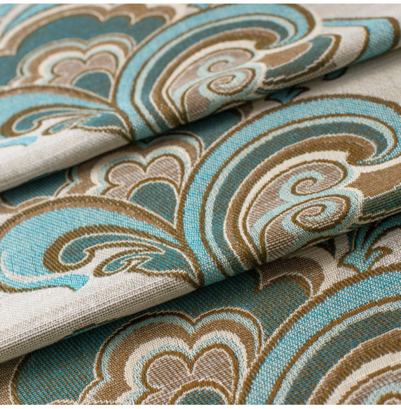 Vintage-meubelstof-(verkleuring-bij-de-plooien)-blauw-vegetaal-op-ecru-achtergrond