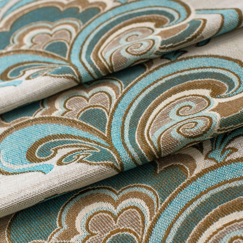 Vintage-meubelstof-(verkleuring-bij-de-plooien)-blauw-vegetaal-op-ecru-achtergrond