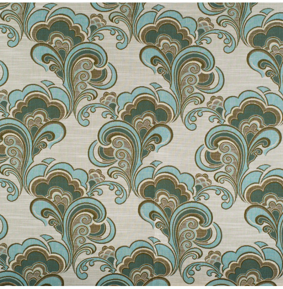 Vintage-meubelstof-(verkleuring-bij-de-plooien)-blauw-vegetaal-op-ecru-achtergrond