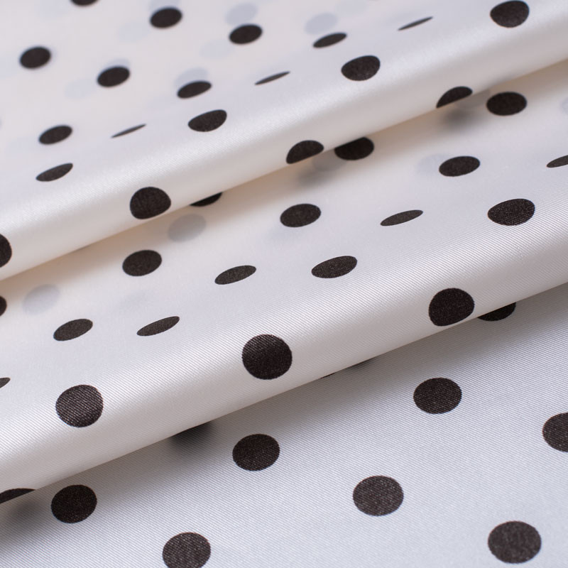RARE-TISSU-EN-SOIE-DE-LA-MAISON-BIANCHINI-FERRIER-(PETITE-LARGEUR)-POIS-NOIR-SUR-FOND-BLANC