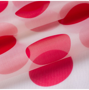 EXCEPTIONNEL-TISSU-EN-ORGANZA-DE-SOIE-STUCCHI-TRANSPARENT-(PETITE-LARGEUR)-GRANDS-POIS-ROUGES-SUR-FOND-BLANC