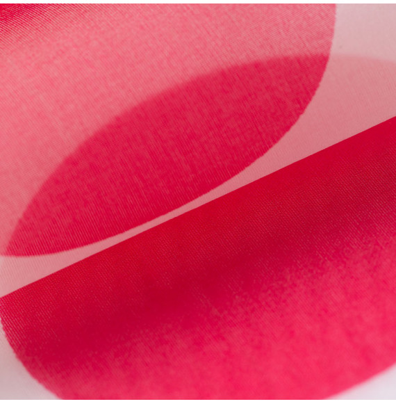 EXCEPTIONNEL-TISSU-EN-ORGANZA-DE-SOIE-STUCCHI-TRANSPARENT-(PETITE-LARGEUR)-GRANDS-POIS-ROUGES-SUR-FOND-BLANC
