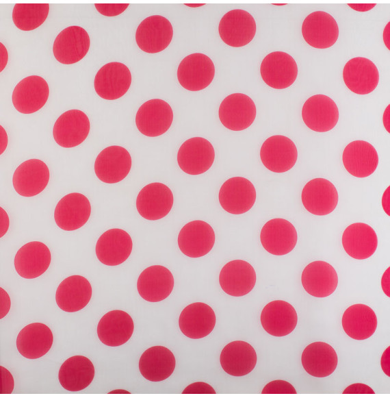 EXCEPTIONNEL-TISSU-EN-ORGANZA-DE-SOIE-STUCCHI-TRANSPARENT-(PETITE-LARGEUR)-GRANDS-POIS-ROUGES-SUR-FOND-BLANC