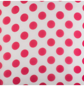 EXCEPTIONNEL-TISSU-EN-ORGANZA-DE-SOIE-STUCCHI-TRANSPARENT-(PETITE-LARGEUR)-GRANDS-POIS-ROUGES-SUR-FOND-BLANC