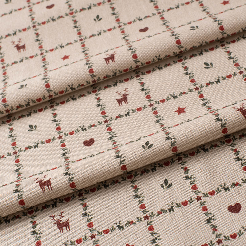 Tissu-look-lin-Noël-carreaux-cerfs