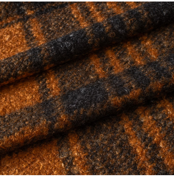 Tissu-polaire-bouclette-carreaux-ocre-et-noir
