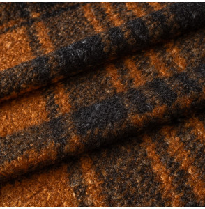 Tissu-polaire-bouclette-carreaux-ocre-et-noir